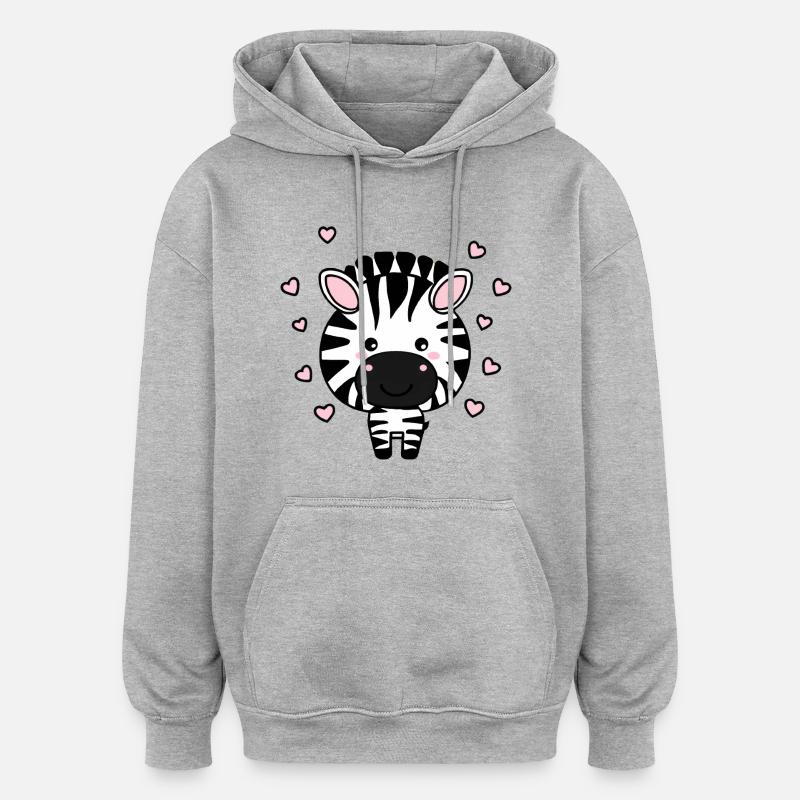 Süßes Zebra mit Herzchen - Oversized Unisex Hoodie - Grau meliert