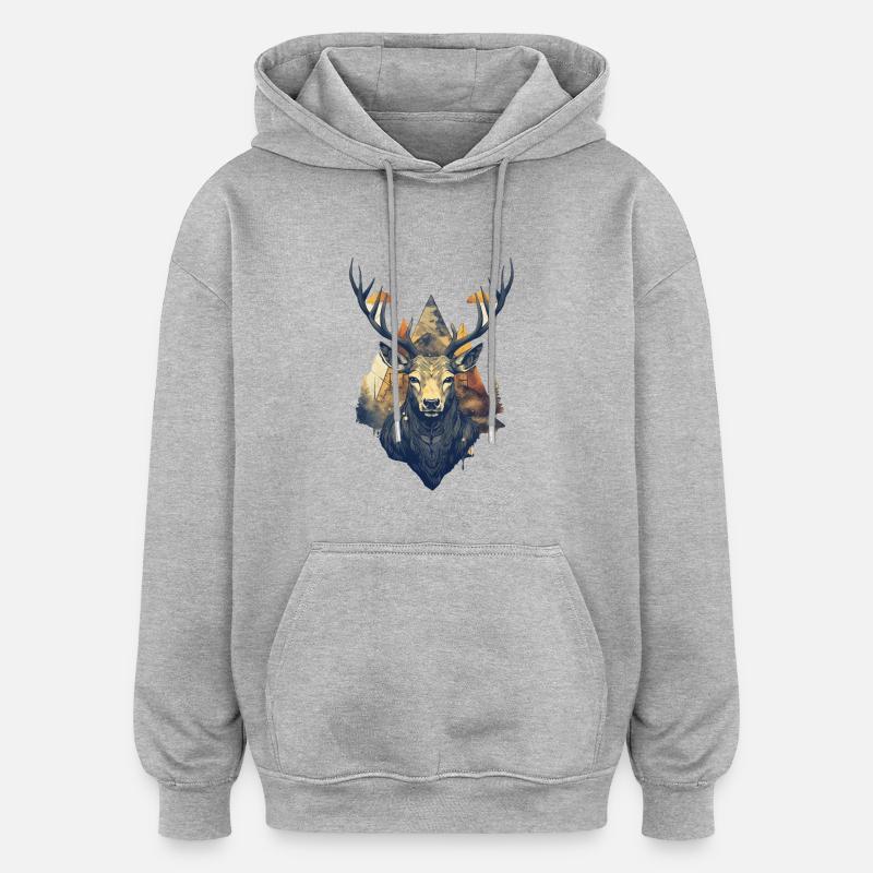 Cerf - Sweat à capuche oversize unisexe - gris chiné