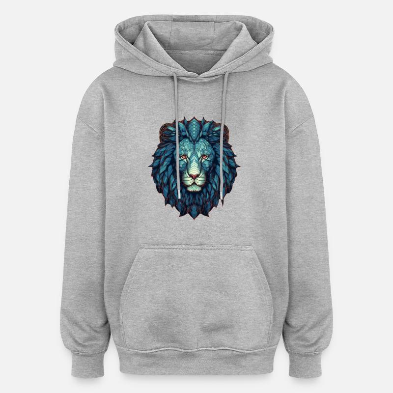 Löwe - Oversized Unisex Hoodie - Grau meliert