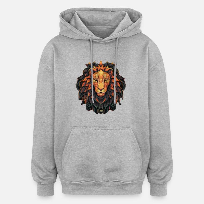 Lion - Sweat à capuche oversize unisexe - gris chiné