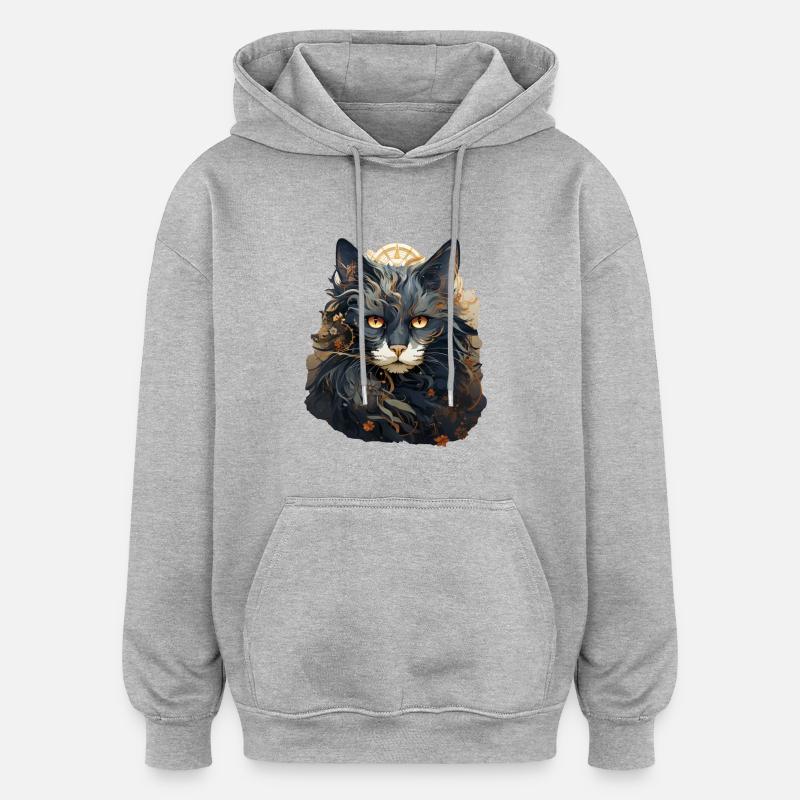 Chat - Sweat à capuche oversize unisexe - gris chiné