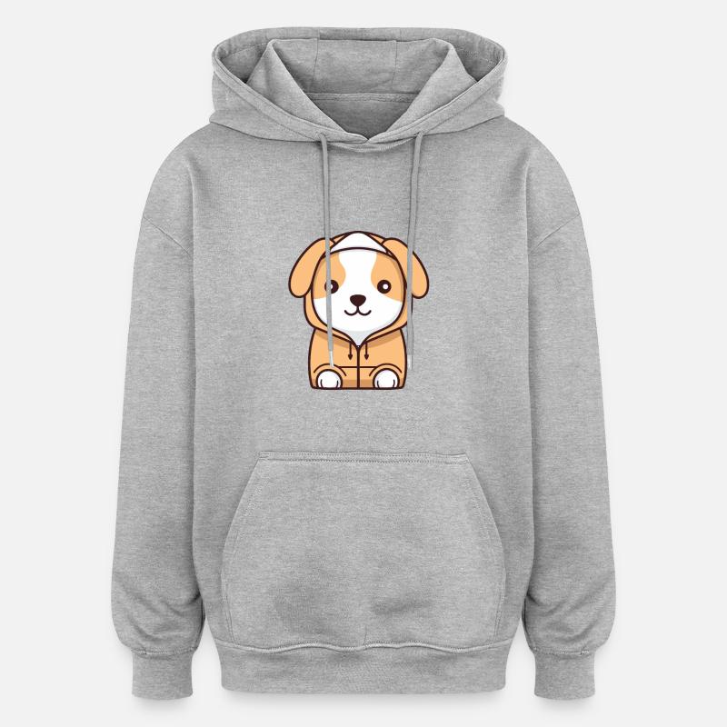 Chien - Style Kawaii - Sweat à capuche oversize unisexe - gris chiné