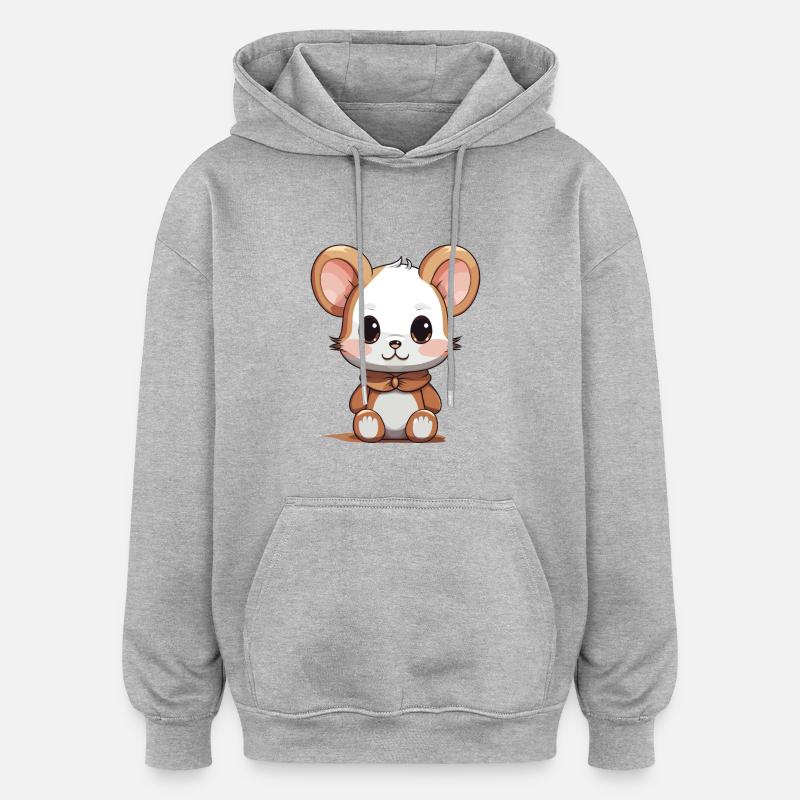 Maus - Kawaii Style - Oversized Unisex Hoodie - Grau meliert