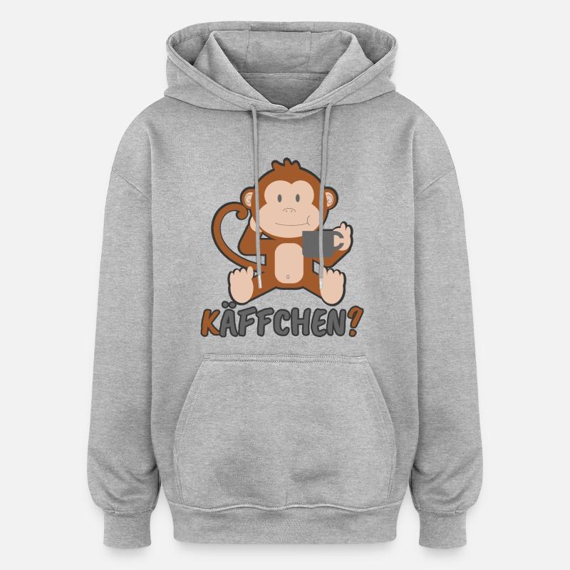 Cadeau de singe käffchen - Sweat à capuche oversize unisexe - gris chiné
