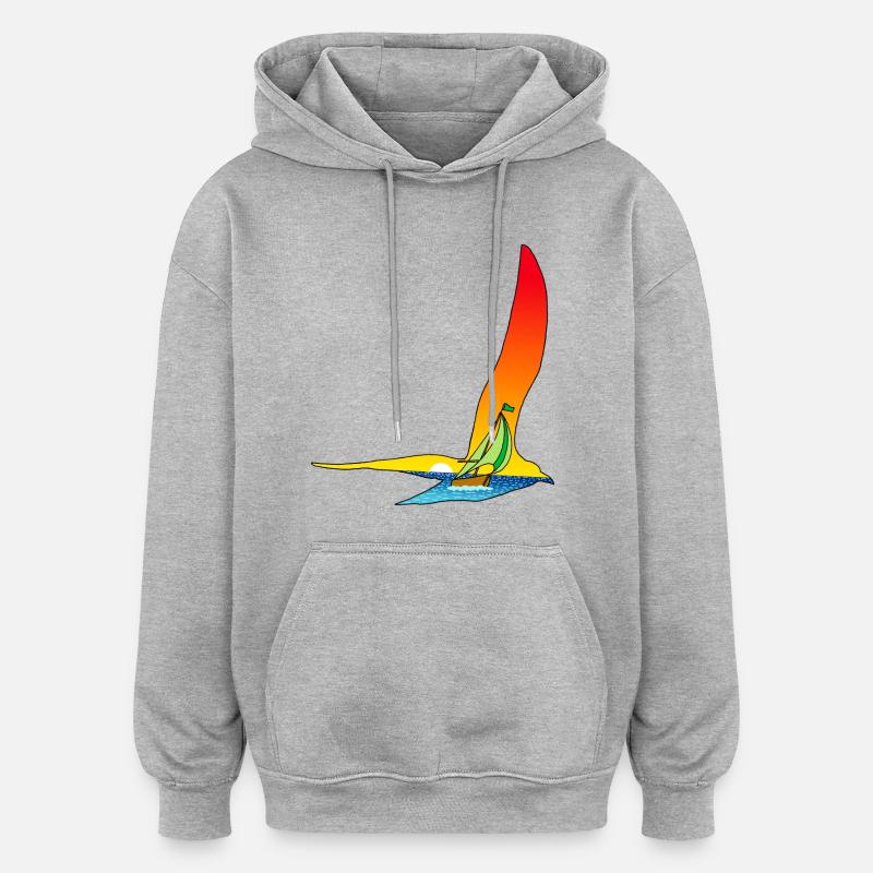 Voyage d'un oiseau et d'un bateau - Sweat à capuche oversize unisexe - gris chiné