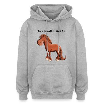 Cheval islandais - Sweat à capuche oversize unisexe - gris chiné - Devant - Noah (186cm)