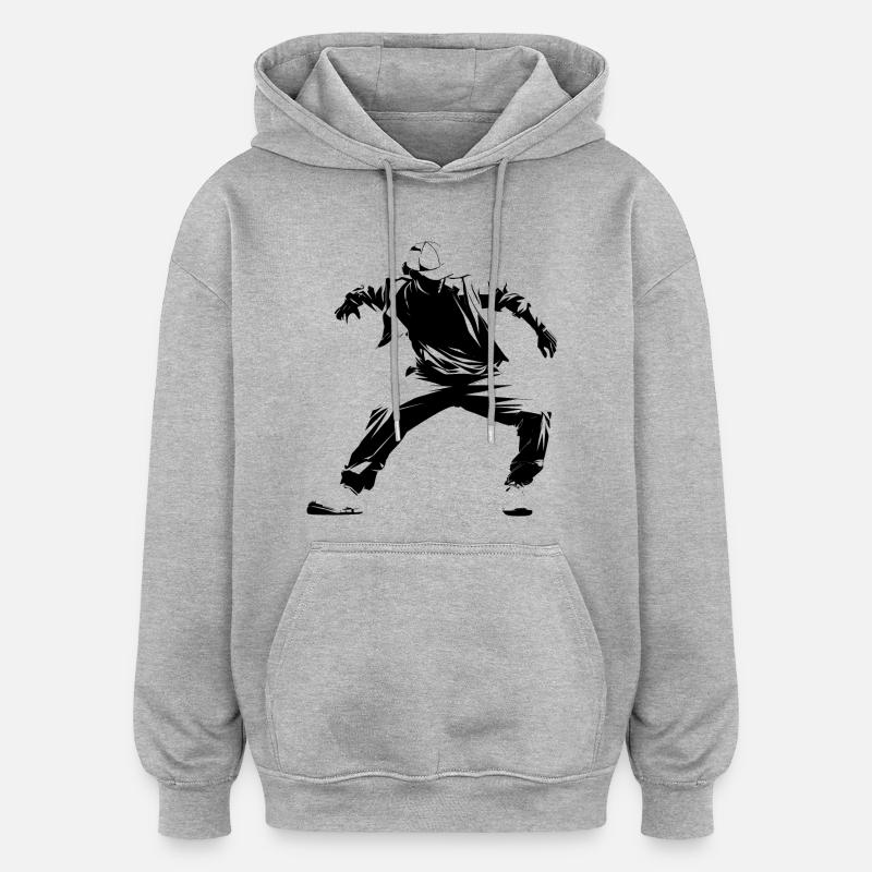 Croquis de breakdance - Sweat à capuche oversize unisexe - gris chiné