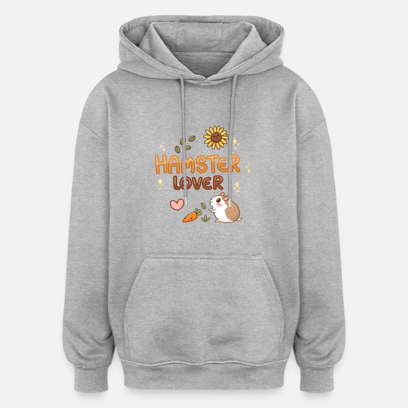 Design Cute Hamster Love Illustration - Sweat à capuche oversize unisexe - gris chiné
