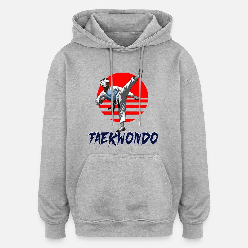Arts Martiaux Taekwondo Conception Silhouette - Sweat à capuche oversize unisexe - gris chiné