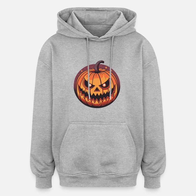 Citrouille Halloween cartoon orange - Sweat à capuche oversize unisexe - gris chiné