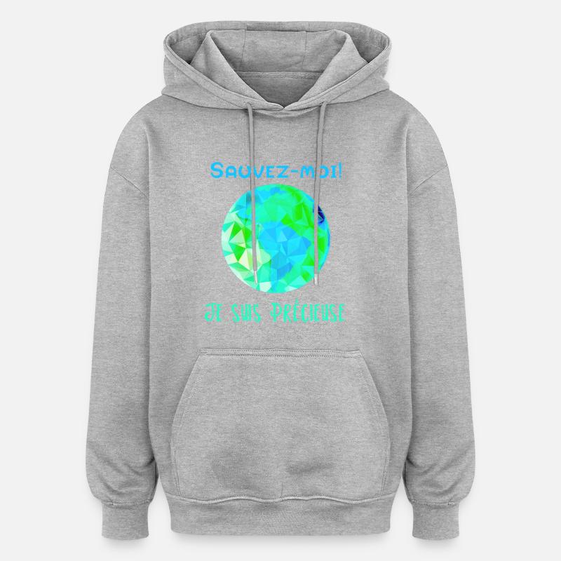Geometric Globe Blue Green Save me! - Oversized Unisex Hoodie - heather grey
