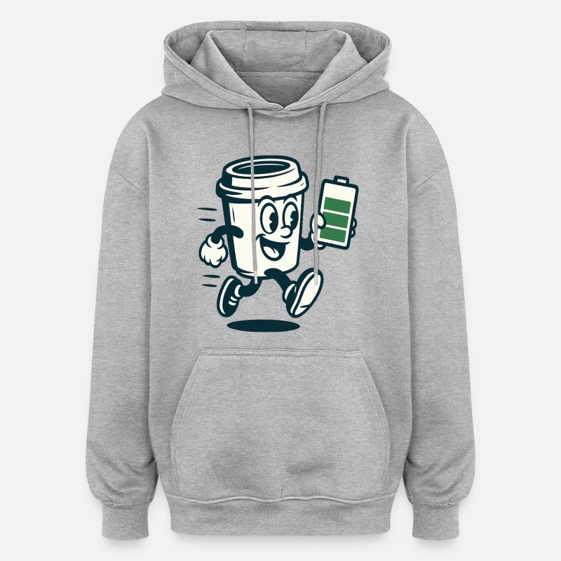 Caffeinated Battery Buddy - Oversized Unisex Hoodie - heather grey