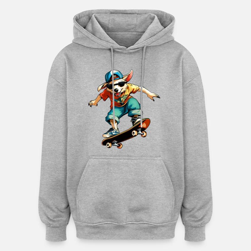 Skateboard Australian Shepherd - Chien - Sweat à capuche oversize unisexe - gris chiné