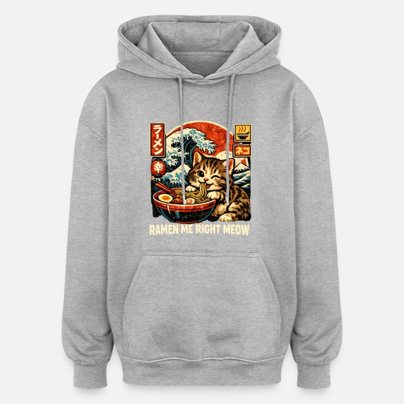 Ramen Cat Kanagawa - Sweat à capuche oversize unisexe - gris chiné