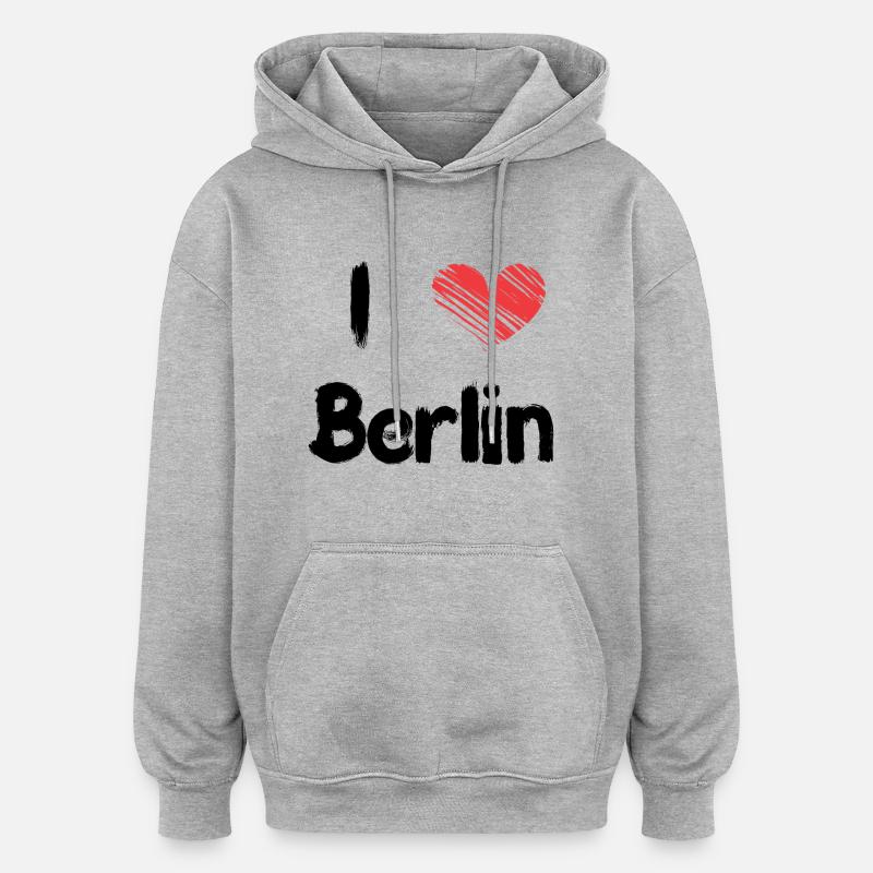 J'adore Berlin - Sweat à capuche oversize unisexe - gris chiné