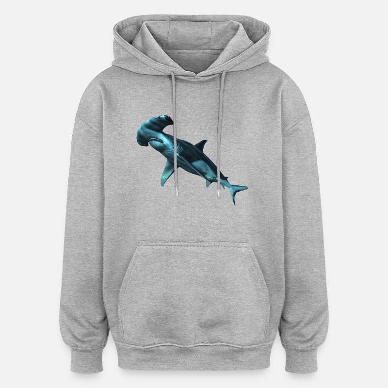 Requin - Sweat à capuche oversize unisexe - gris chiné
