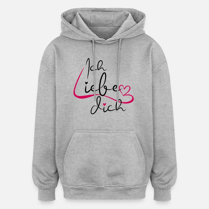 Je t’aime Écriture - Sweat à capuche oversize unisexe - gris chiné