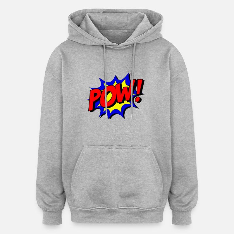 POW Design Superheld - Sweat à capuche oversize unisexe - gris chiné