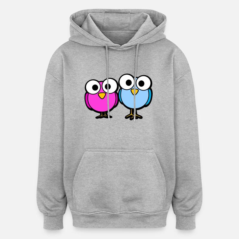 Oiseaux Glubschaugen Cartoon doux - Sweat à capuche oversize unisexe - gris chiné