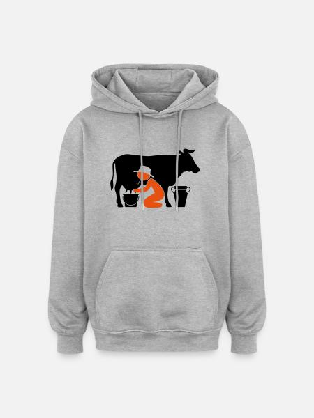 Farmer på malkning en ko - Oversize unisex hoodie - grå meleret