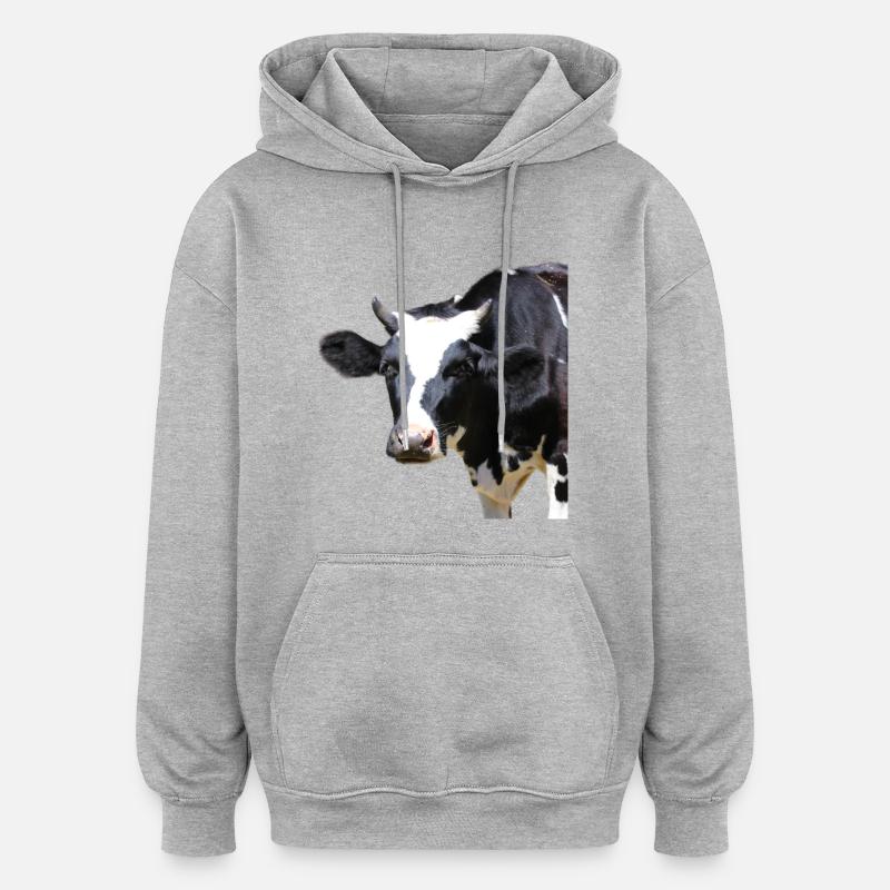 Drôle d’agriculteurs de têtes de vache de vache - Sweat à capuche oversize unisexe - gris chiné