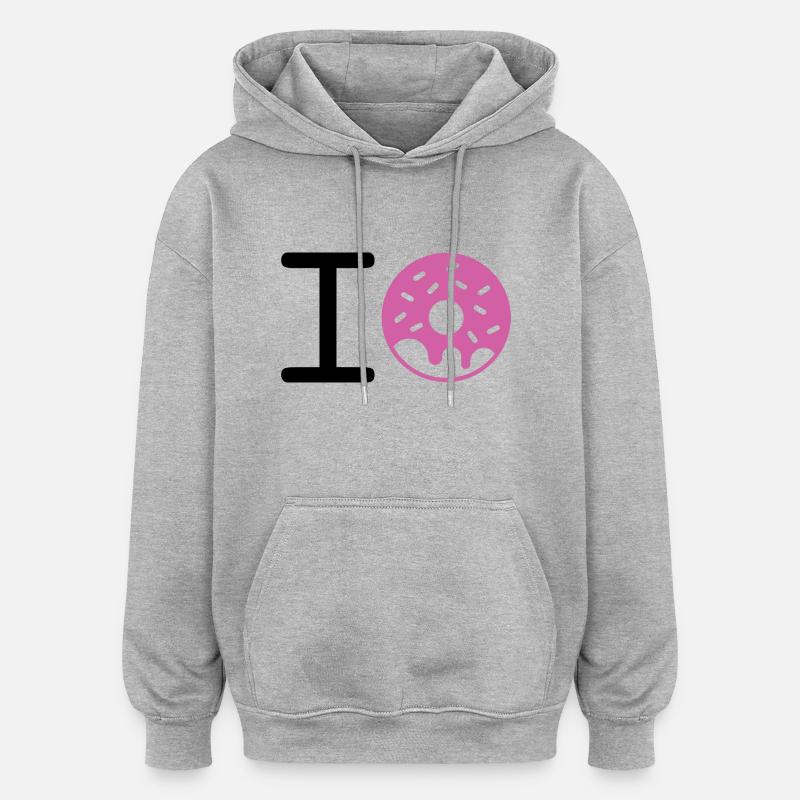 I love Donuts - Sweat à capuche oversize unisexe - gris chiné