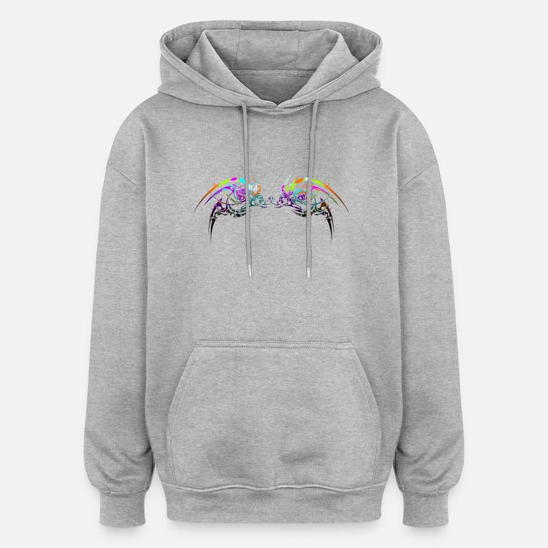 Conception tribale néon - Sweat à capuche oversize unisexe - gris chiné