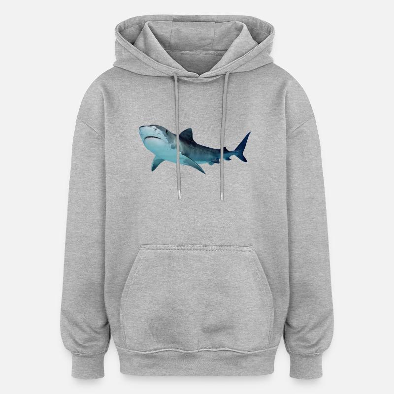 Requin - Sweat à capuche oversize unisexe - gris chiné