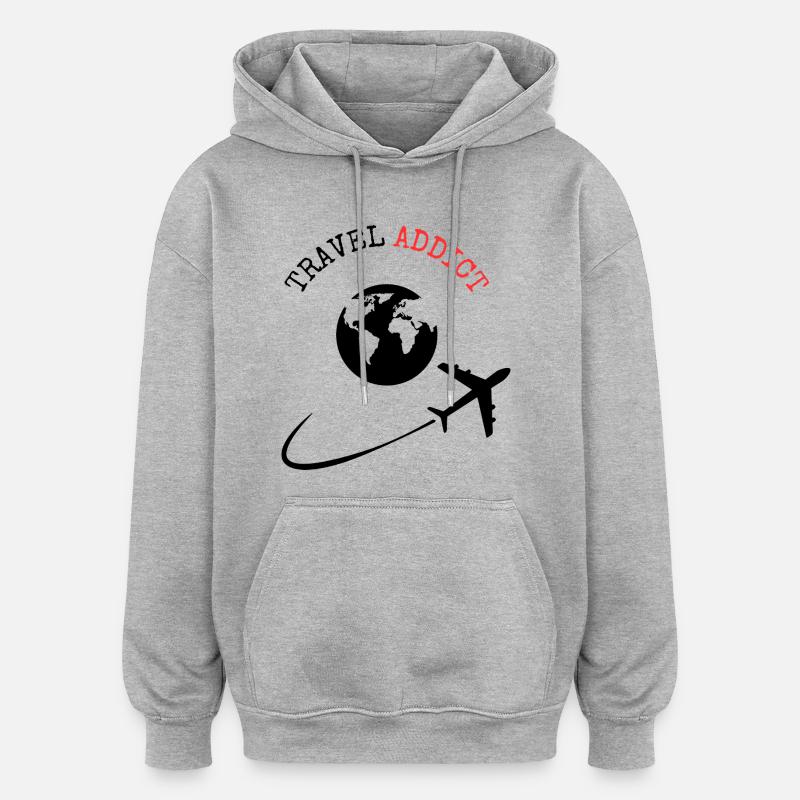Accro du voyage - Sweat à capuche oversize unisexe - gris chiné