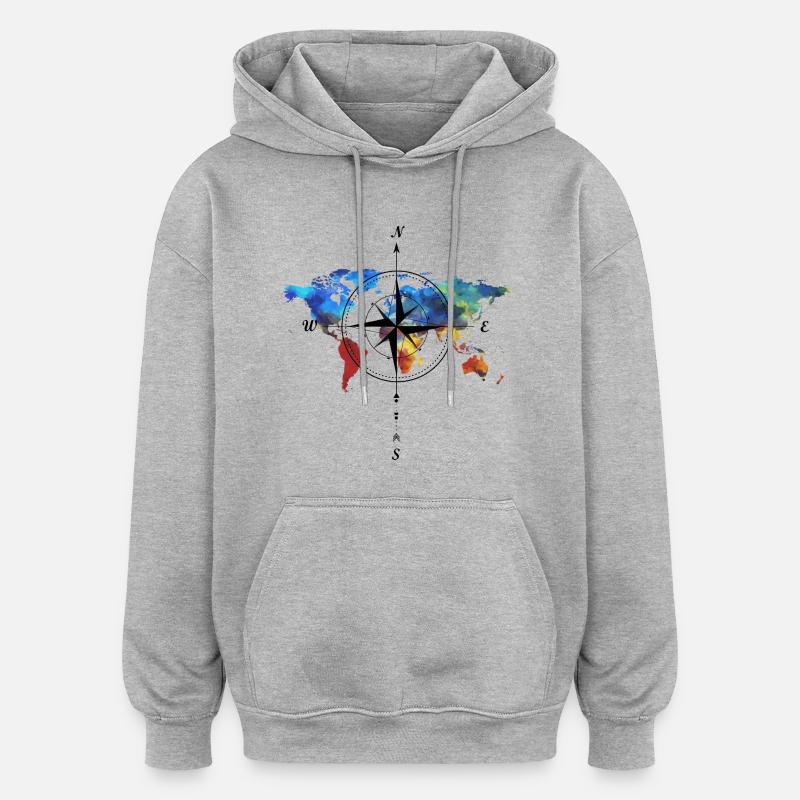 Compass with world map - Oversized Unisex Hoodie - heather grey