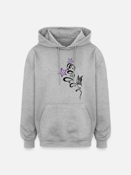 Ornament with butterfly and flowers - Oversized Unisex Hoodie - heather grey