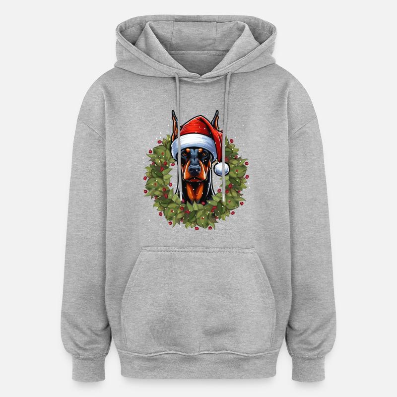 Conception de chapeau de Noël Doberman - Sweat à capuche oversize unisexe - gris chiné