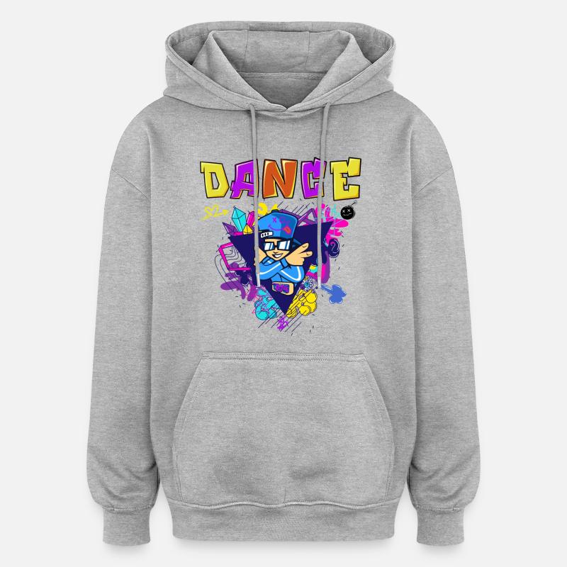 Design imprimé vibrant de style breakdance - Sweat à capuche oversize unisexe - gris chiné