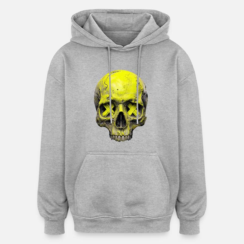 Neon X Crâne - Sweat à capuche oversize unisexe - gris chiné