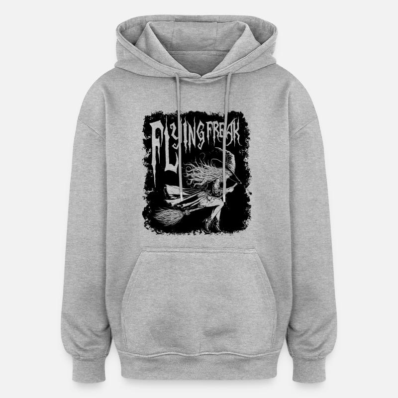 Flying Freak Witch Noir Design - Sweat à capuche oversize unisexe - gris chiné