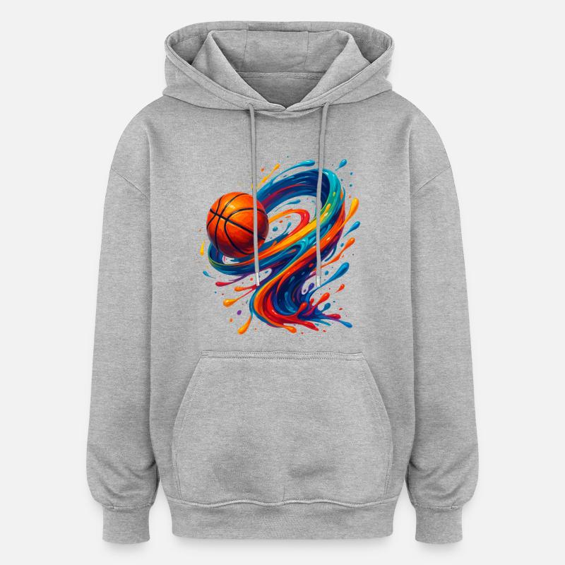 Éclaboussure de basket-ball Vibrant Orbit - Sweat à capuche oversize unisexe - gris chiné