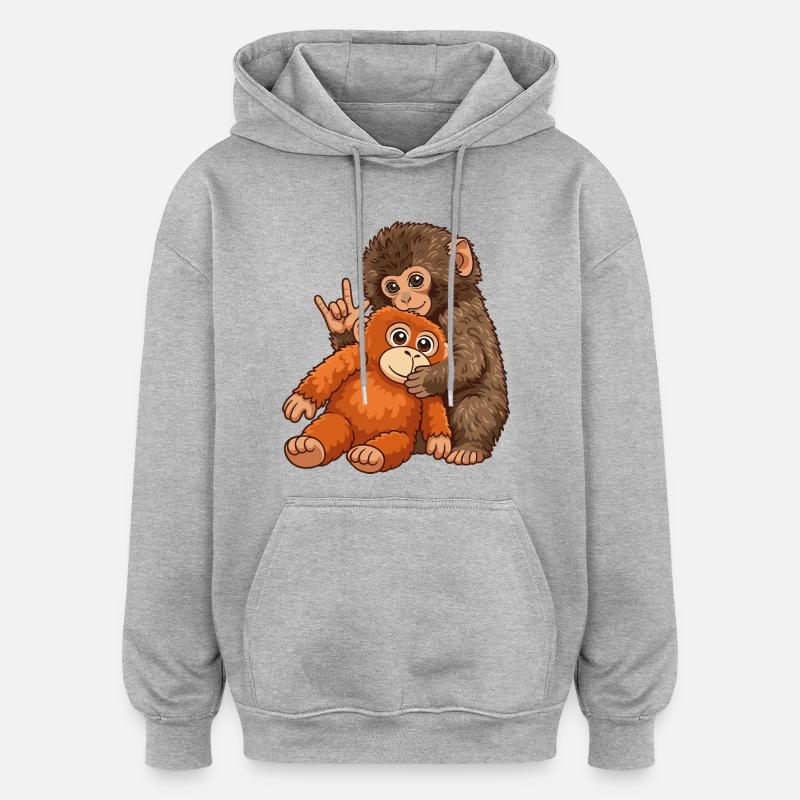 Cadeau mignon Singe Punch Monkey - Sweat à capuche oversize unisexe - gris chiné
