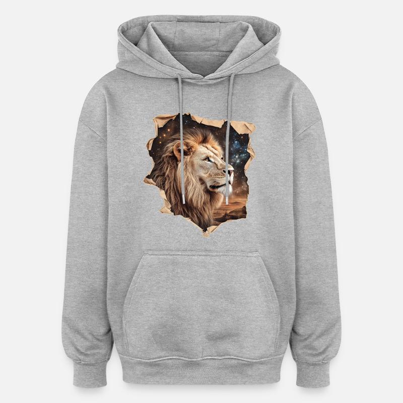Ciel étoilé Lion - Sweat à capuche oversize unisexe - gris chiné