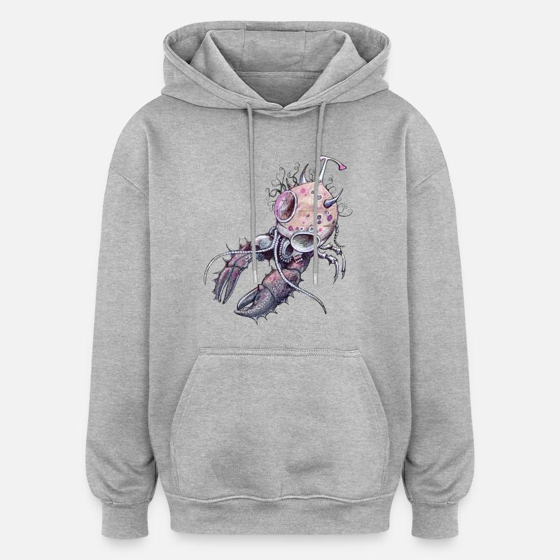 Homard spatial pastel - Sweat à capuche oversize unisexe - gris chiné