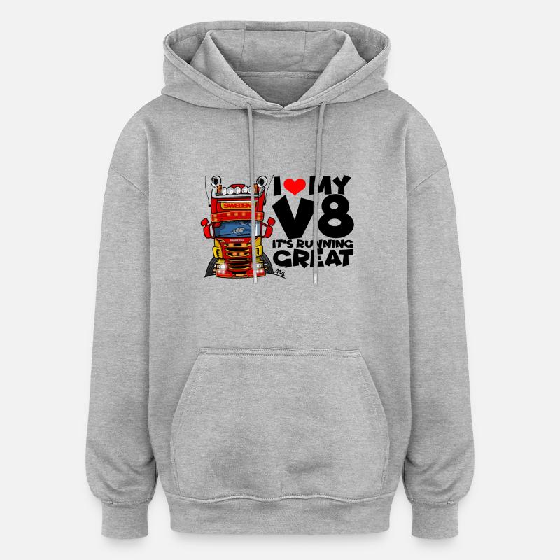 0323 J’adore mon V8 - Sweat à capuche oversize unisexe - gris chiné
