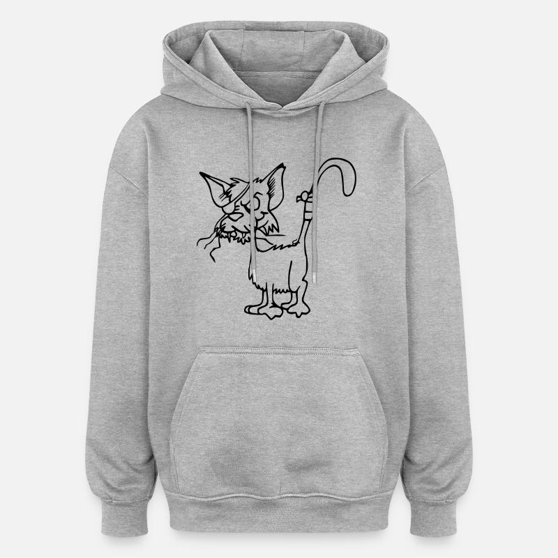 chat - Sweat à capuche oversize unisexe - gris chiné
