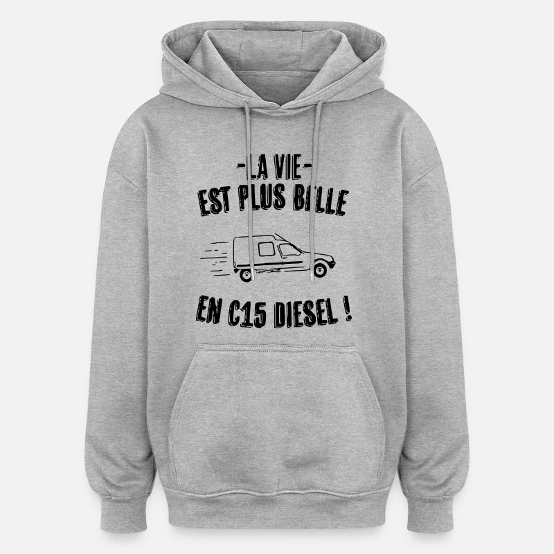 c15 diesel - Sweat à capuche oversize unisexe - gris chiné