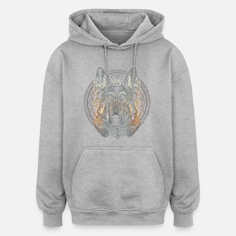 Berger allemand Conception graphique - Sweat à capuche oversize unisexe - gris chiné
