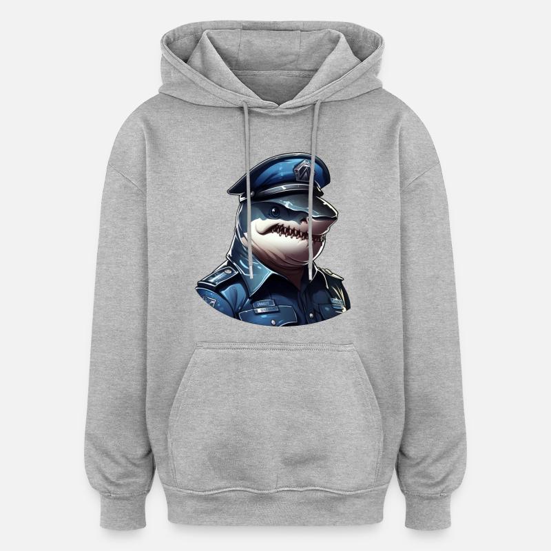 Requin policier - Sweat à capuche oversize unisexe - gris chiné