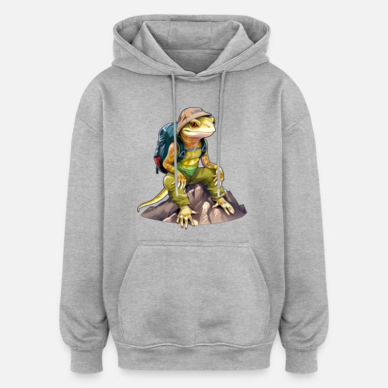Lézard Alpiniste / Lézards de randonnée - Sweat à capuche oversize unisexe - gris chiné