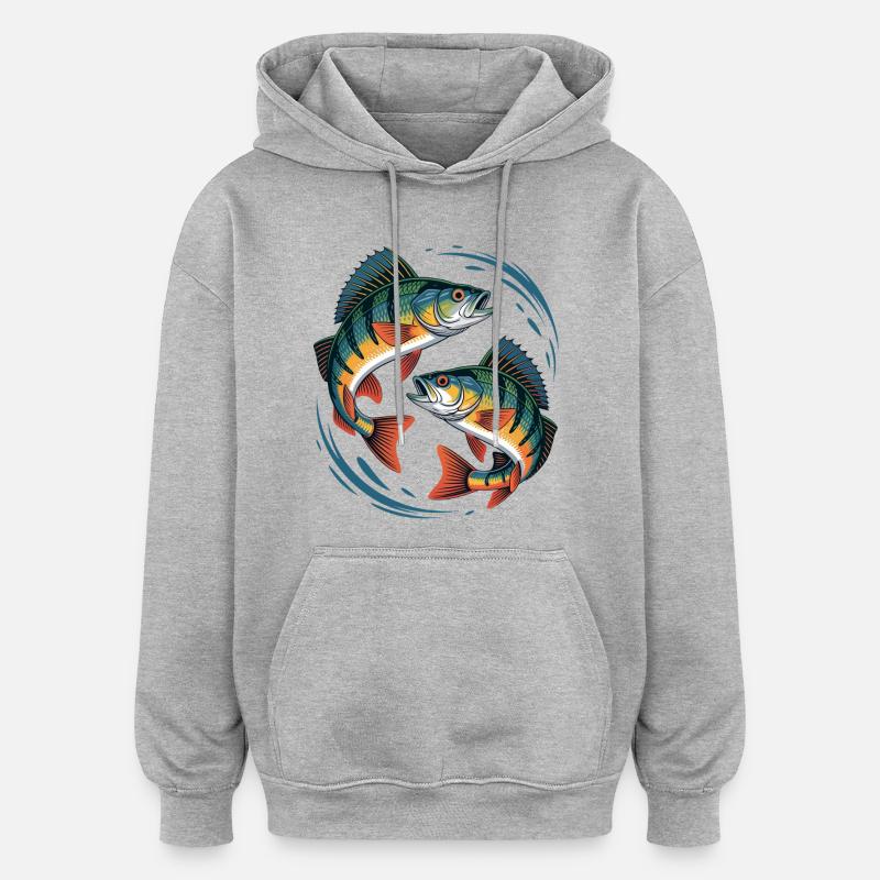 Zwei springende Barsche - Oversized Unisex Hoodie - Grau meliert