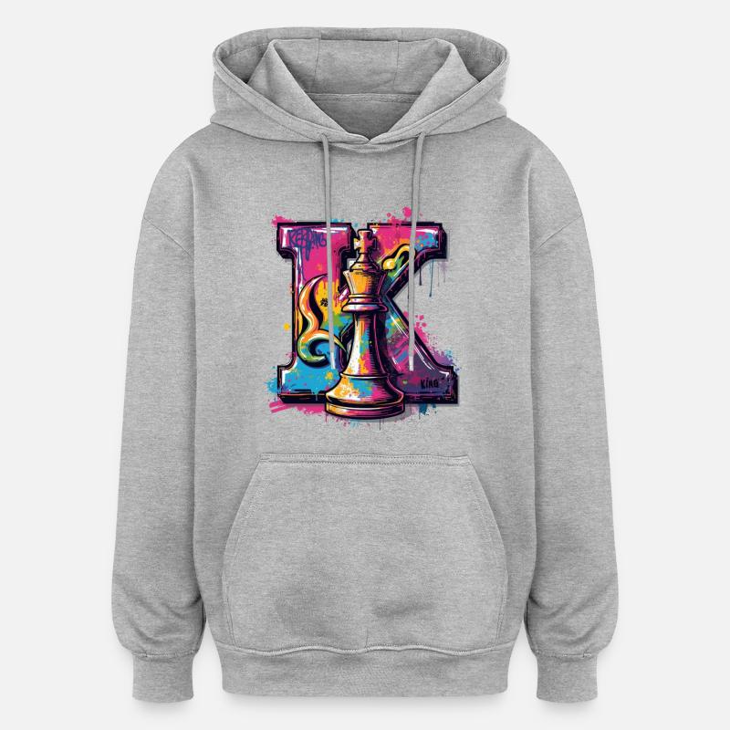 Roi dans Graffiti Oeuvre Echecs - Sweat à capuche oversize unisexe - gris chiné