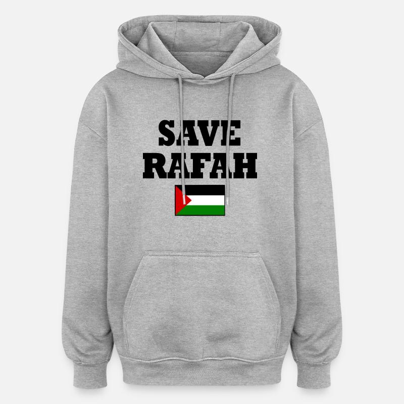 Save rafah - Sweat à capuche oversize unisexe - gris chiné