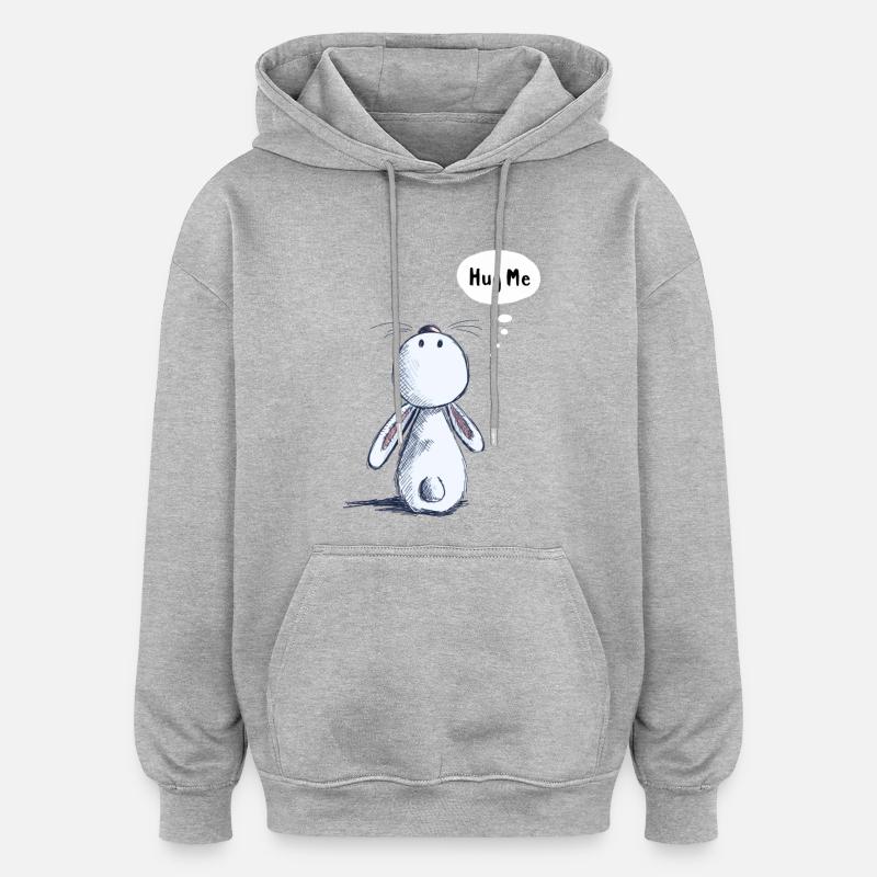 Hug Me Lapin - Sweat à capuche oversize unisexe - gris chiné