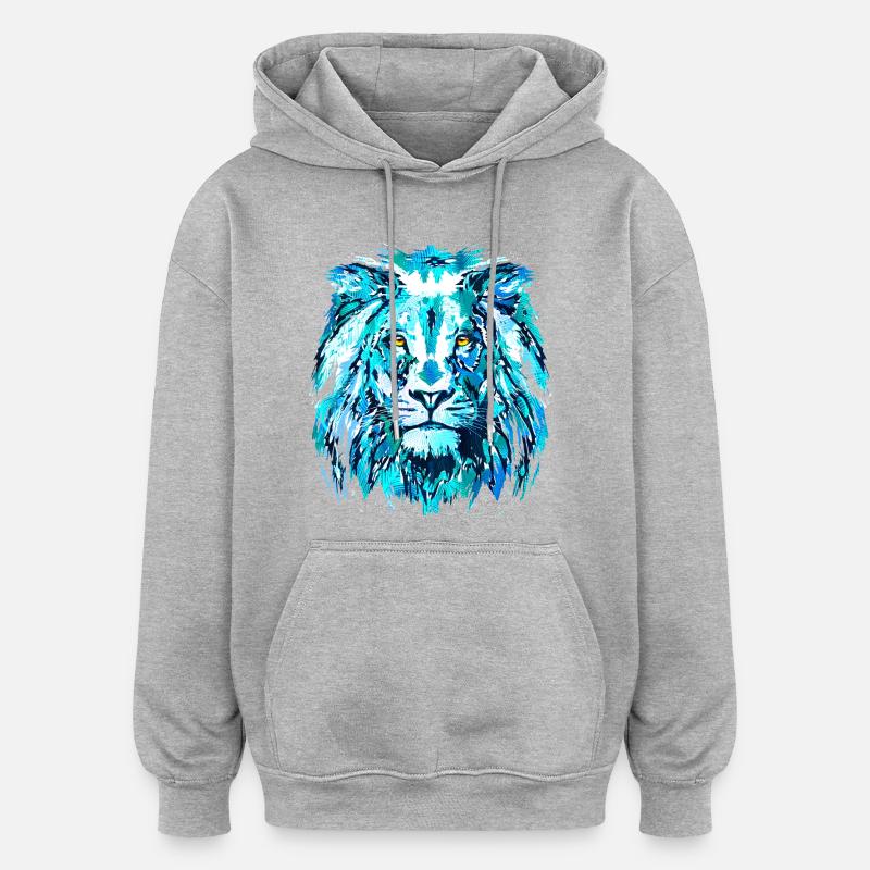 Blauer Löwenkopf - Sternzeichen Löwe - Oversized Unisex Hoodie - Grau meliert